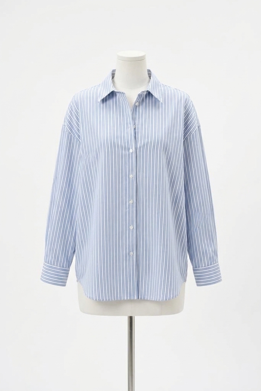 NEW JOSEPH RIBKOFF tencel stripe print boxy blouse in blue/vanilla